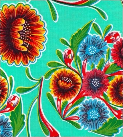 60 x 100 Bloom Aqua Oilcloth Tablecloths