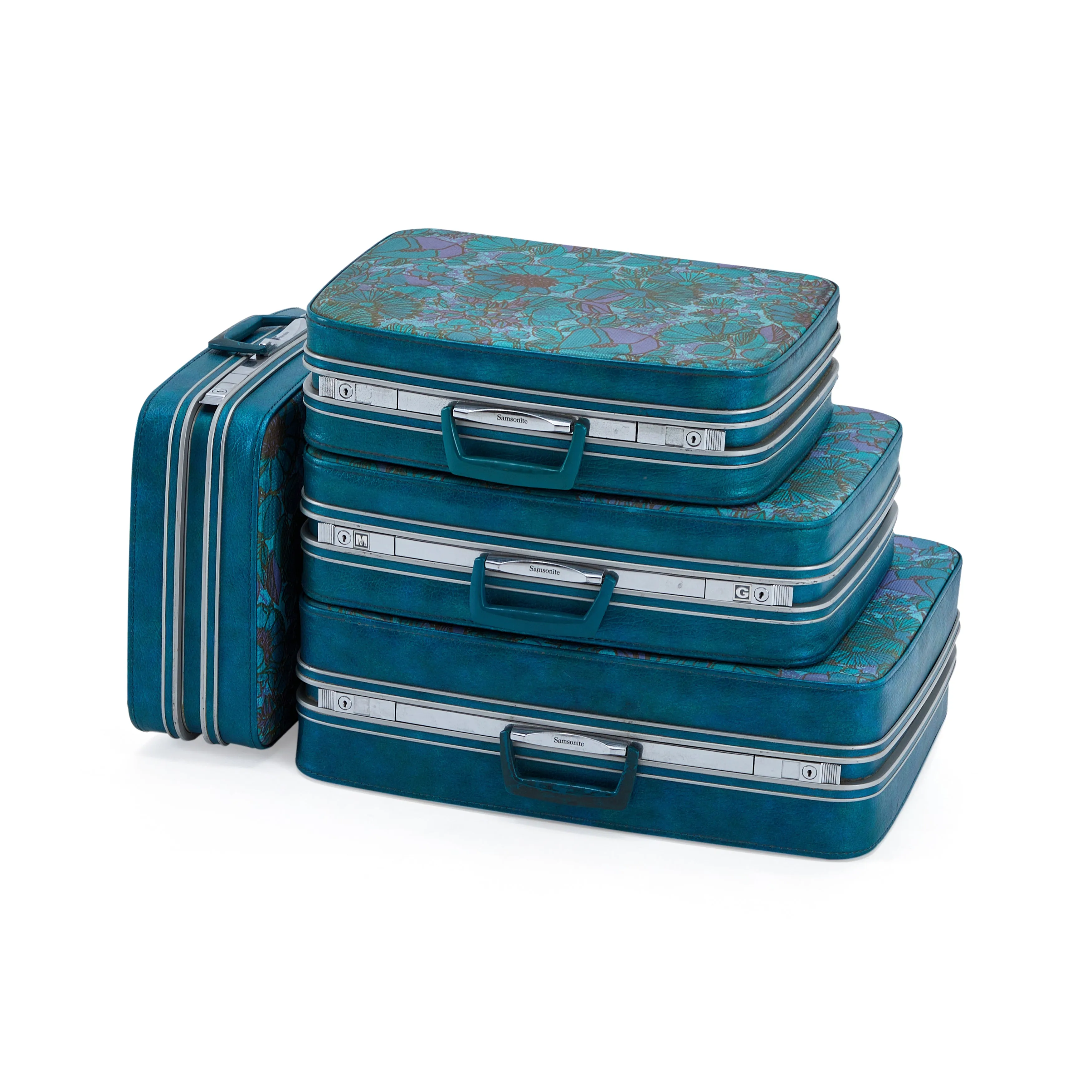 Blue Floral Vintage Suitcase Medium