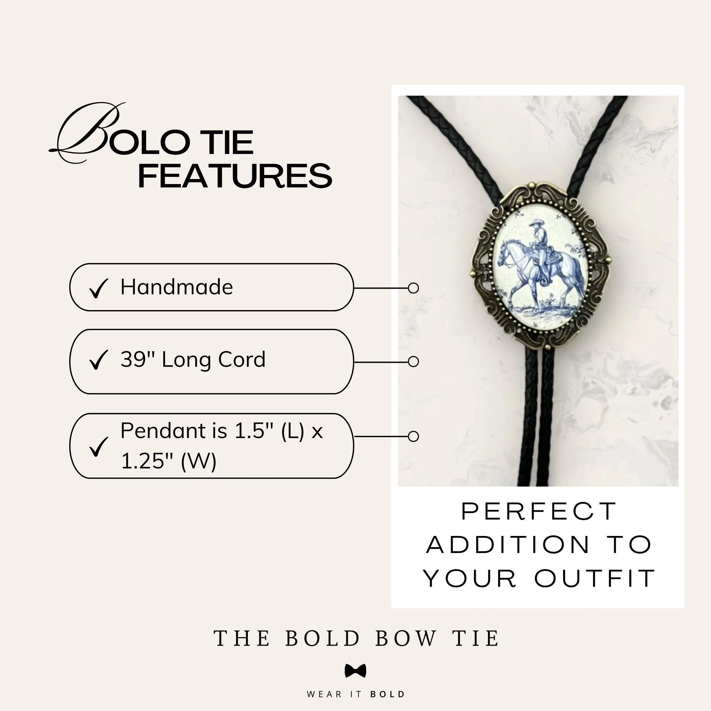 Bolo Tie with Bigfoot -  Bolo Ties with Big Foot Riding a Dinosaur T Rex in Black and Blue