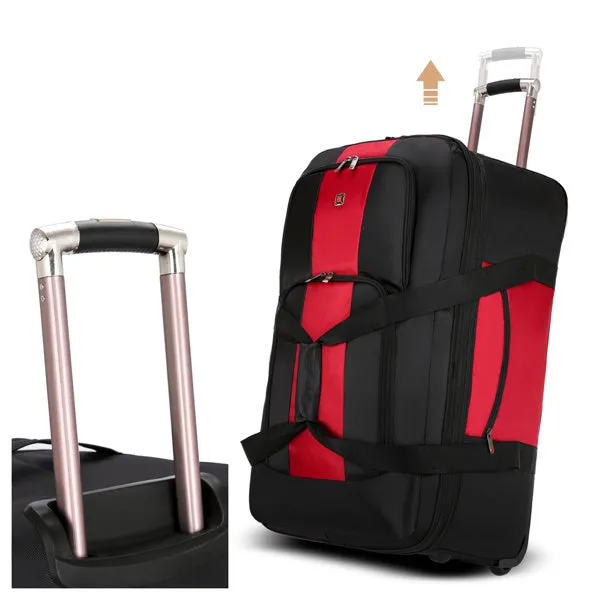 Expandable Waterproof Duffle Bag with Wheel Carry on Luggage Unisex Tote Suitcase Red