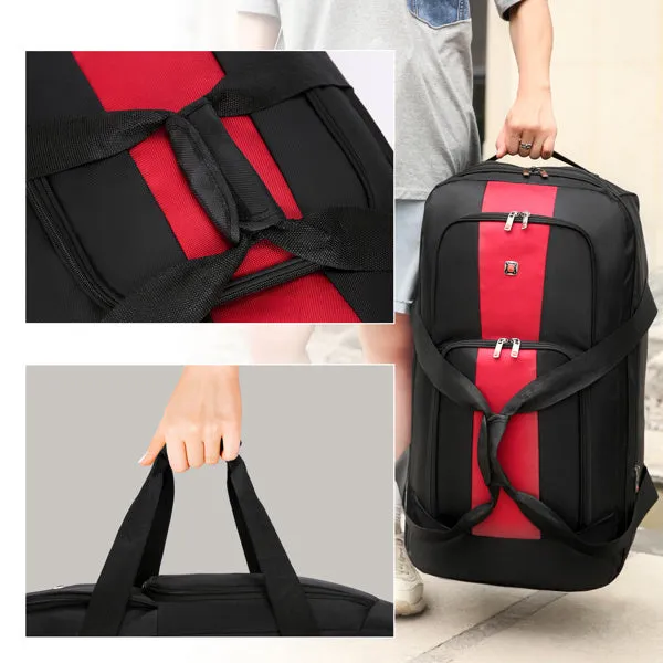 Expandable Waterproof Duffle Bag with Wheel Carry on Luggage Unisex Tote Suitcase Red
