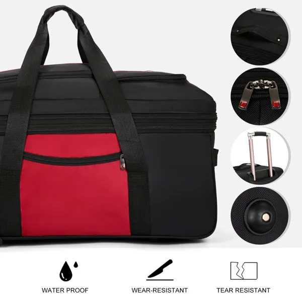 Expandable Waterproof Duffle Bag with Wheel Carry on Luggage Unisex Tote Suitcase Red