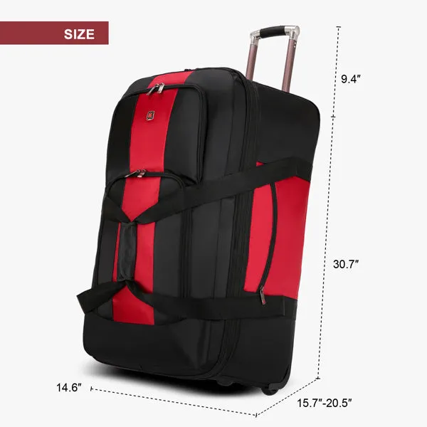 Expandable Waterproof Duffle Bag with Wheel Carry on Luggage Unisex Tote Suitcase Red