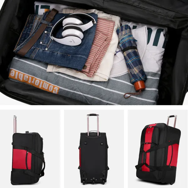 Expandable Waterproof Duffle Bag with Wheel Carry on Luggage Unisex Tote Suitcase Red