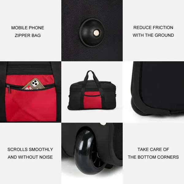 Expandable Waterproof Duffle Bag with Wheel Carry on Luggage Unisex Tote Suitcase Red