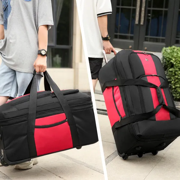 Expandable Waterproof Duffle Bag with Wheel Carry on Luggage Unisex Tote Suitcase Red