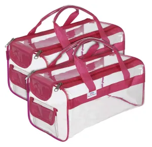 Heart Home Large Size Clear PVC Travel Toiletry Bag Handbag Beach Tote Bag Organizer for Men and Women-Set of 2 (Pink)