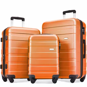 Luggage Sets New Model Expandable Abs Hardshell 3 Pieces Clearance Luggage Hardside Lightweight Durable Suitcase Sets Spinner Wheels Suitcase With Tsa Lock 20''24''28'' (Orange)