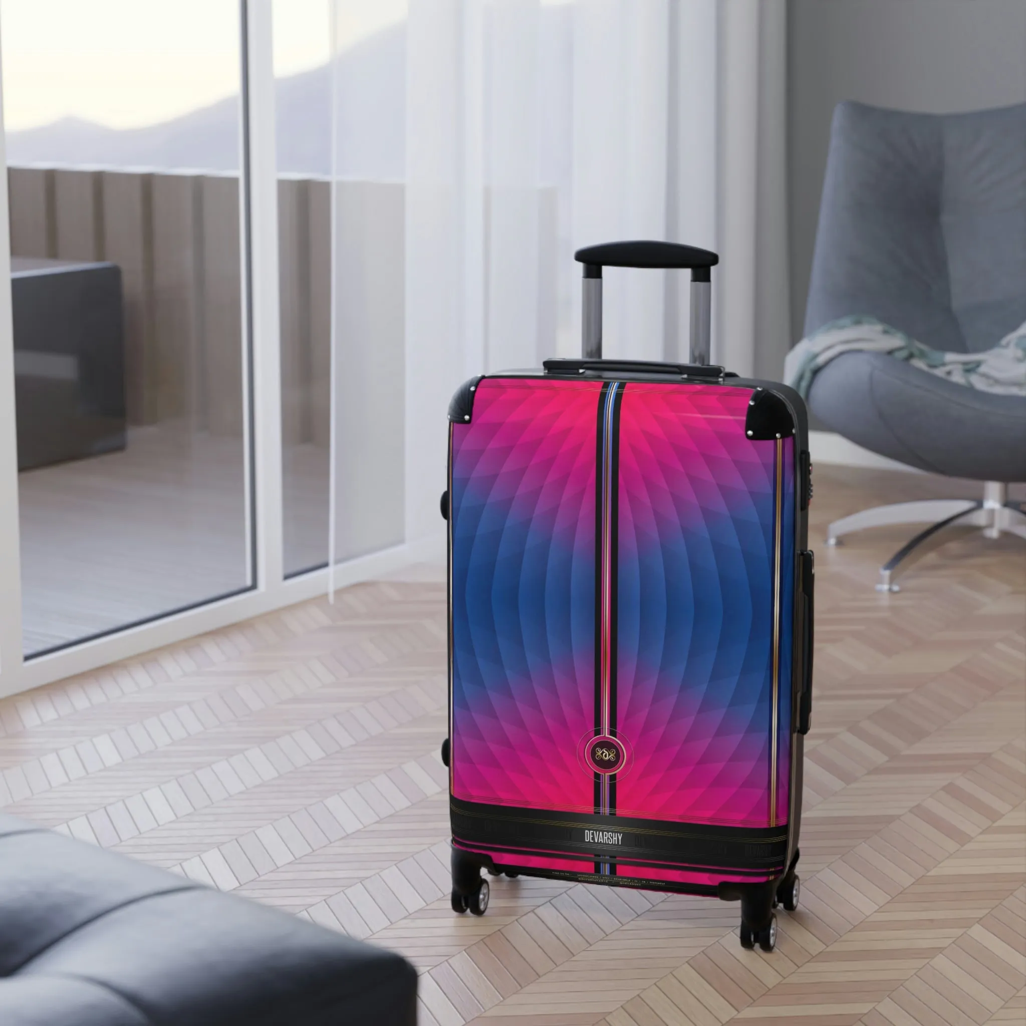 Polygon Colors Suitcase Carry-on Suitcase Pink and Blue Luggage Hard Shell Suitcase in 3 Sizes | 11196A