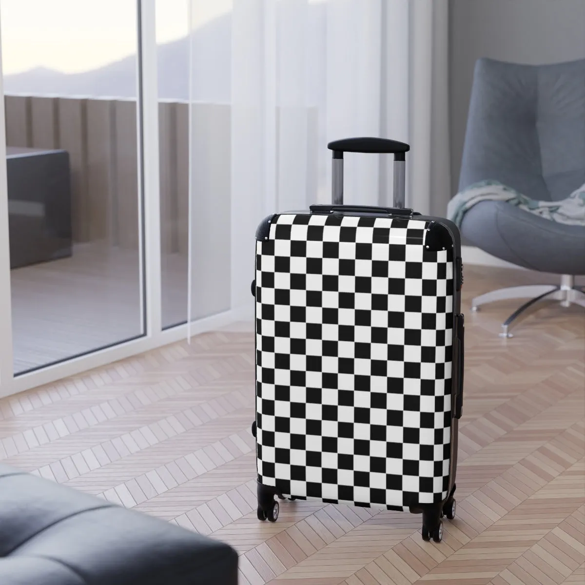Suitcase Checkered Cabin Suitcase with Wheels Combination Lock Adjustable telescopic handle 360 Swivel Durable Hard Shell Case