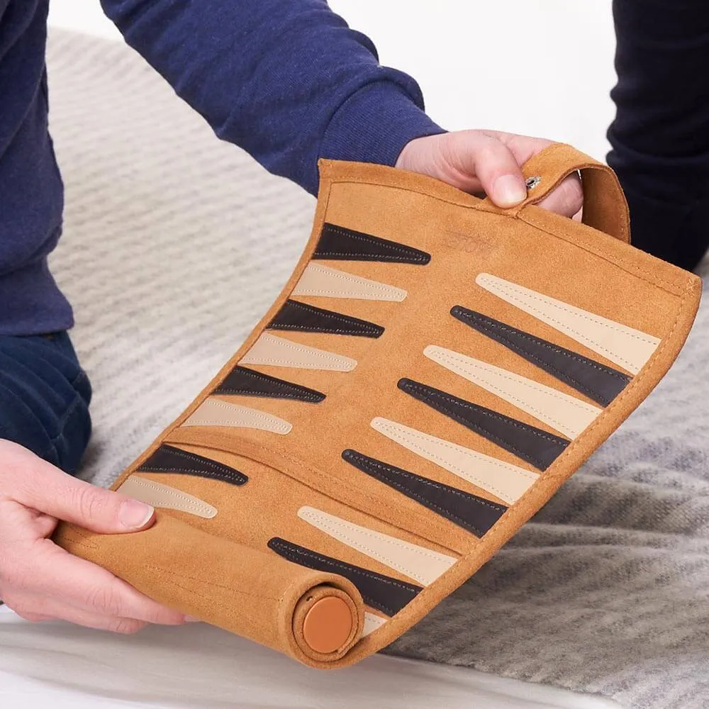 Travel Backgammon Set - Roll-up Leather Backgammon Board