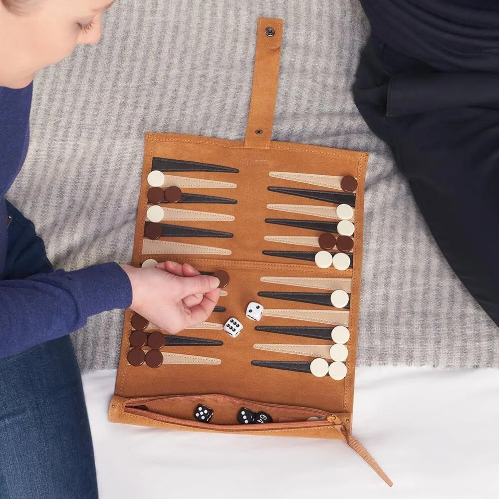 Travel Backgammon Set - Roll-up Leather Backgammon Board